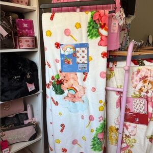 Care Bears Colorful Christmas Blanket with Candy and Flowers